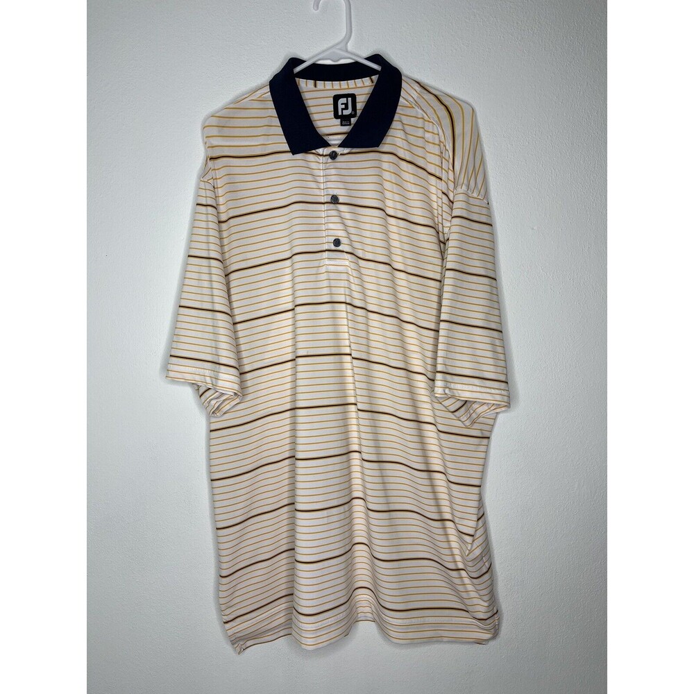 FootJoy GOLF POLO SHIRT MENS XL White & Yellow/Black STRIPES Buttons